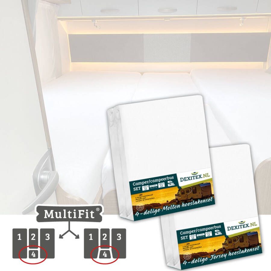 Dexitex 1 x Molton & 1 x Hoeslaken Wit 4 delige set-Geschikt voor Camper lengtebedden of enkele bedden