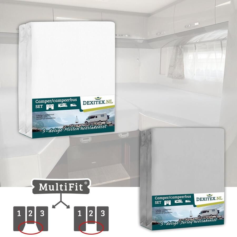 Dexitex 1 x molton 1 x hoeslaken LICHT GRIJS 3-delige sets Lengte bedden Enkele bedden Camper