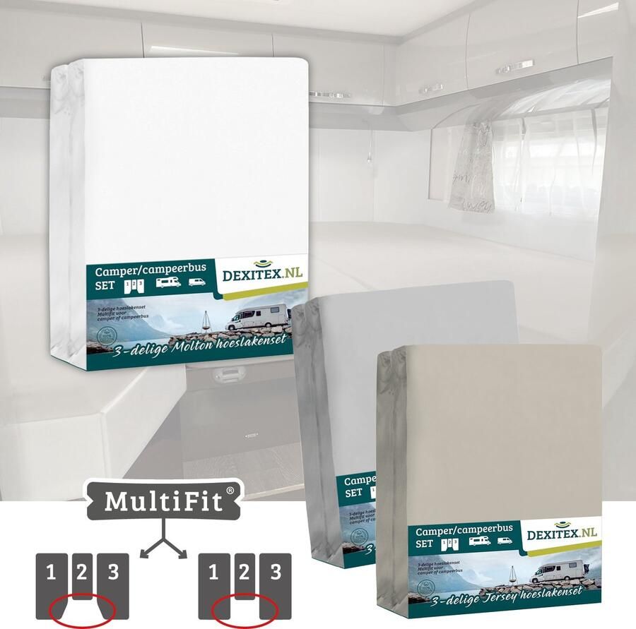 Dexitex 1 x molton 1 x hoeslaken LICHTGRIJS + 1 x hoeslaken ZANDKLEUR 3 delige set-Geschikt voor Camper lengtebedden of enkele bedden
