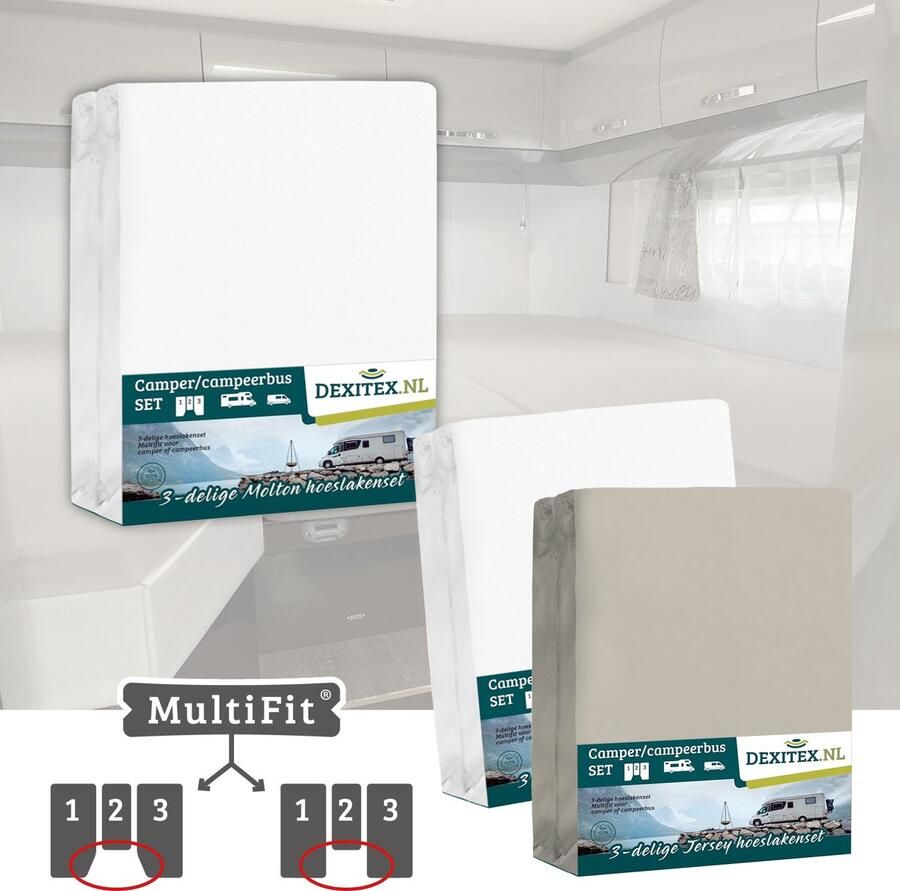 Dexitex 1 x molton 1 x hoeslaken WIT + 1 x hoeslaken ZANDKLEUR 3 delige set-Geschikt voor Camper lengtebedden of enkele bedden