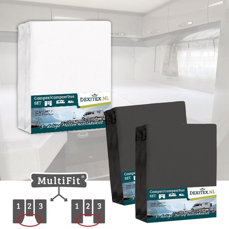 Dexitex 1 x molton 2 x hoeslaken ANTRACIET 3 delige set-Geschikt voor Camper lengtebedden of enkele bedden
