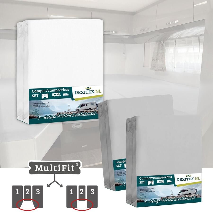Dexitex 1 x molton 2 x hoeslaken LICHT GRIJS 3 delige set-Geschikt voor Camper lengtebedden of enkele bedden