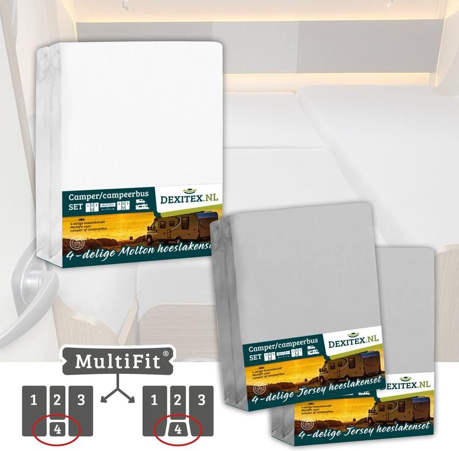 Dexitex 1 x Molton 2 x Hoeslaken licht grijs 4 delige set-Geschikt voor Camper lengtebedden of enkele bedden