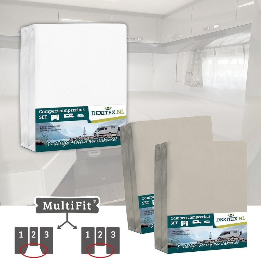 Dexitex 1 x molton 2 x hoeslaken ZANDKLEUR 3 delige set-Geschikt voor Camper lengtebedden of enkele bedden