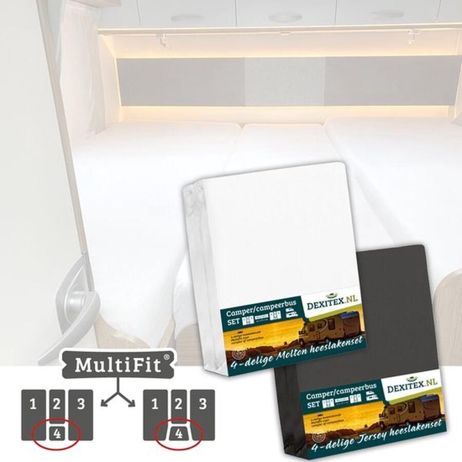 Dexitex 1 x Molton & 1 x Hoeslaken Antraciet 4 delige set-Geschikt voor Camper lengtebedden of enkele bedden