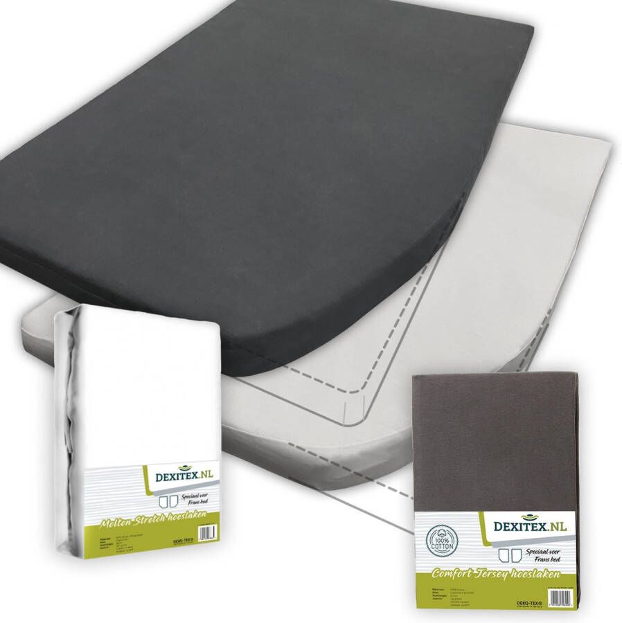 Dexitex Textielpakket Frans bed 1 hoeslaken en 1 molton rechts Antraciet