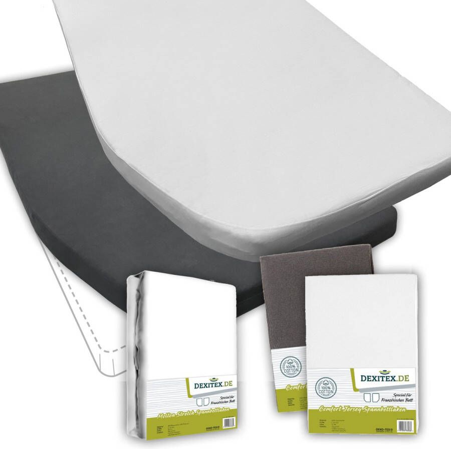 Dexitex Textielpakket Frans bed 1 molton met 2 hoeslakens links 1 x Wit + 1x Antraciet