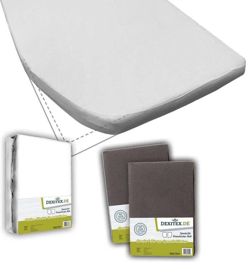 Dexitex Textielpakket Frans bed 1 molton met 2 hoeslakens links 2 x Antraciet