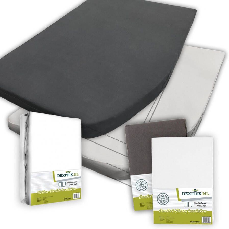 Dexitex Textielpakket Frans bed 1 molton met 2 hoeslakens rechts 1 x Wit + 1x Antraciet