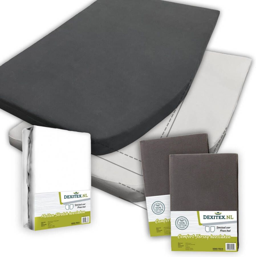 Dexitex Textielpakket Frans bed 1 molton met 2 hoeslakens rechts 2 x Antraciet
