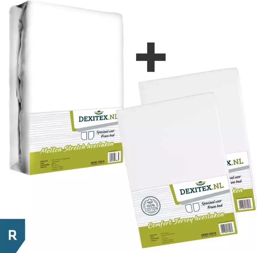 dexitex Textielpakket Frans bed 1 molton met 2 hoeslakens rechts 2 x Wit