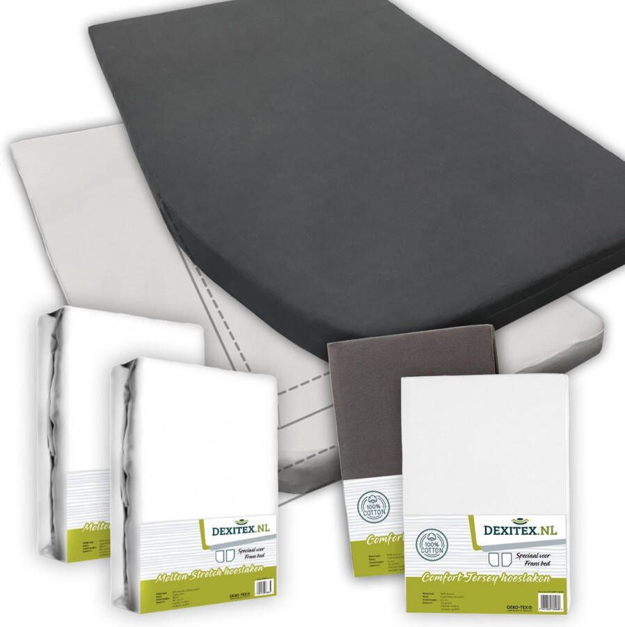 Dexitex Textielpakket Frans bed 2 x Molton WIT 1 x hoeslaken WIT 1x hoeslaken ANTRACIET- LINKS