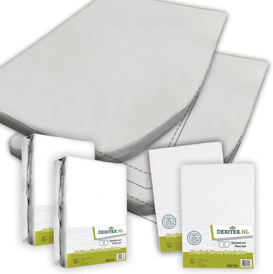 Dexitex Textielpakket Frans bed 2 x WIT Molton 2 x WIT Hoeslakens RECHTS geschikt voor Caravan of Camper