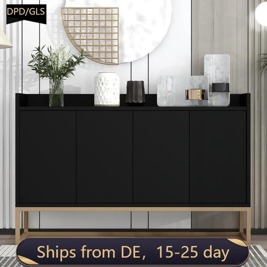 Deze informatie volgt later Amalee Dressoir Zwart 4 deur Woonkamer Eetkamer Keuken Gouden poten