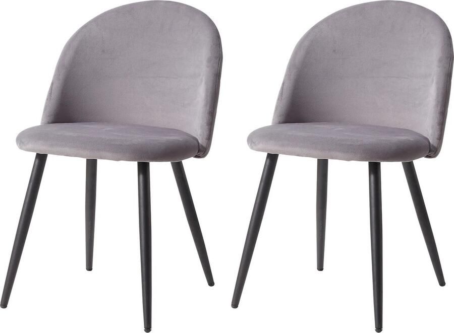 Deze informatie volgt later Amalee Set van 2 stoelen Eetstoelen Fluweel Grijs Eetkamer stoelen Eettafel stoelen Zwarte metalen poten Met rugleuning Vintage Nordic
