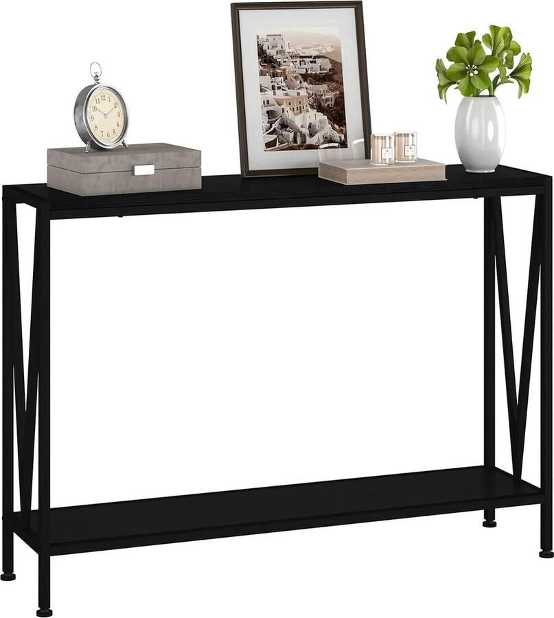 Deze informatie volgt later. Amalee Smalle bijzettafel voor in de gang slaapkamer of woonkamer 2 laags Zwart 109 cm breed 76 cm hoog 25 cm diep