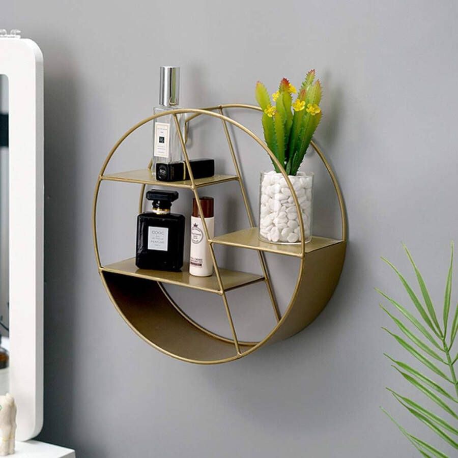 DH-Living.eu Wandrek industrieel rond Wandplank metaal goud Wandrekje 29 cm Wandkast Ijzer