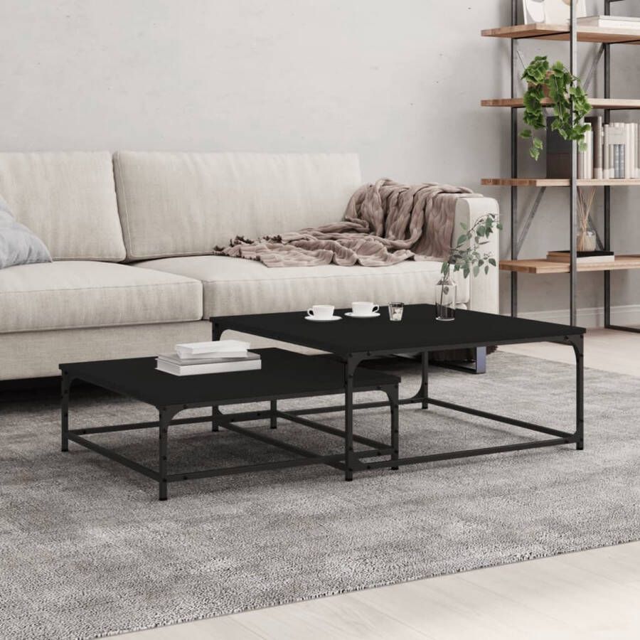 DH-Living.eu Salontafels Vierkant Set van 2 Zwarte salontafels industrieel Salontafel Hout & Ijzer black friday 2023 cadeau voor man & vrouw