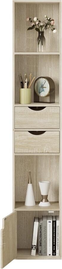 DHN Boekenkast 30X158X24Cm Vrijstaand kast Eiken Opbergkast Decoratiekast Organizer Voor Woonkamer Decor