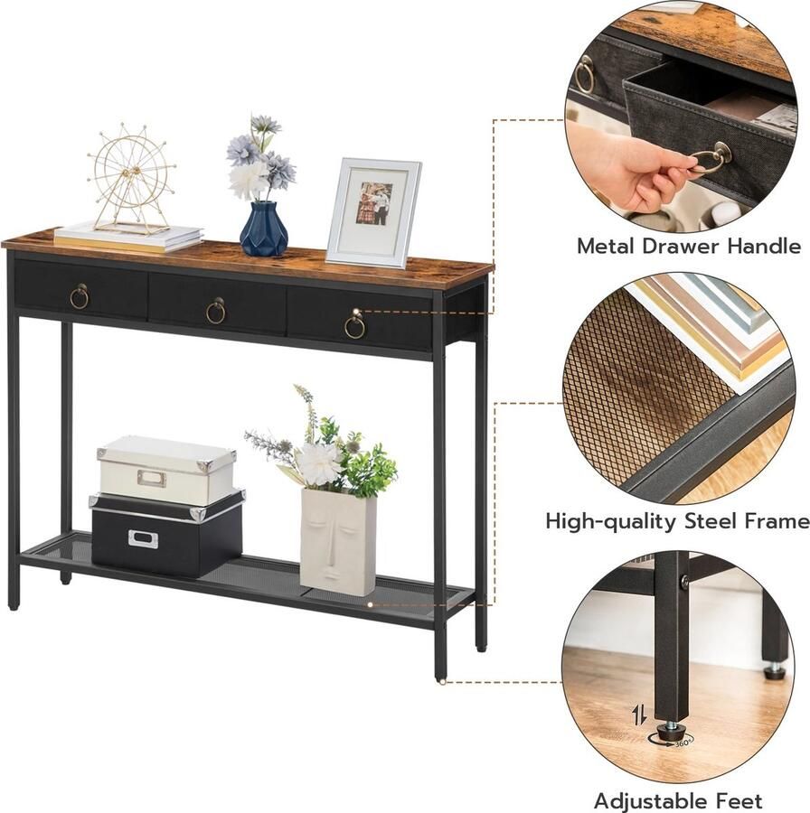 DHN Gangtafel Bijzettafel met lades Consoletafel Smalle Entree Tafel Met 2 Laden Woonkamertafel