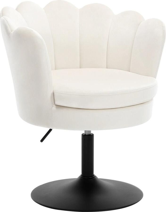 DHN Kapstoel in hoogte verstelbaar Bloemvormige fauteuil Woonkamerstoel 360° Draaibare draaikruk voor slaapkamer Wit