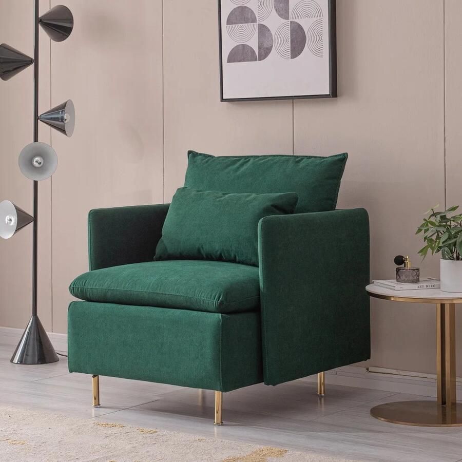 DHN moderne Fauteuil Woonkamer stoel Katoen Linnen Groen Chique stoel Accent Fauteuil