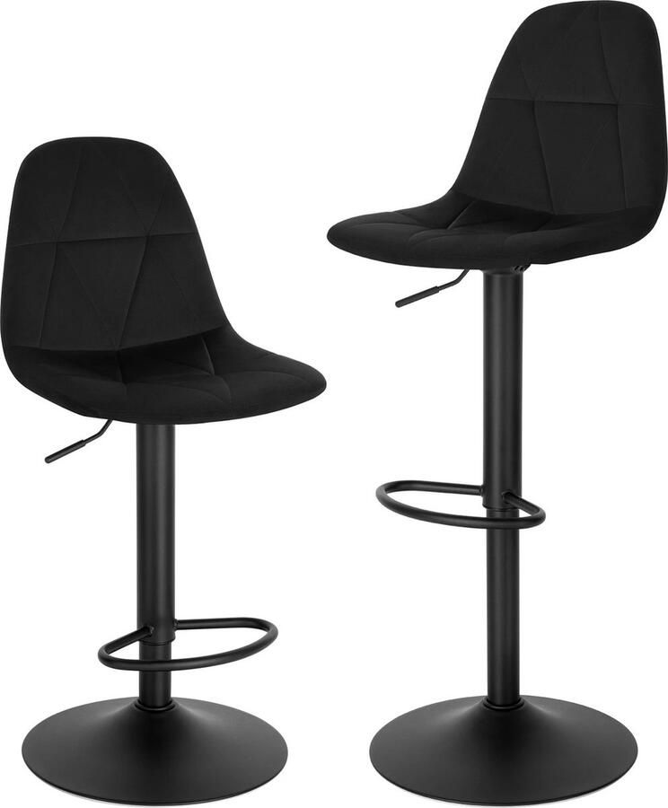 DHN Set van 2 Fluwelen Barkrukken Met Rugleuning In Hoogte Verstelbare 360 ° Draaibare Krukken Zwart