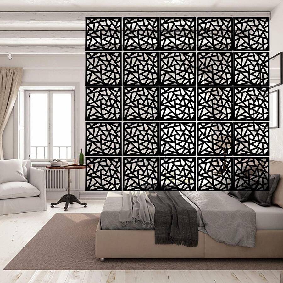 DHOUSE Kamerscherm divider 12 stuks panelen DIY ruimteverdeler scherm kunststof hangscherm muurstickers studeren zithoek ruimteverdeler scheidingswand woonkamer slaapkamer zwart
