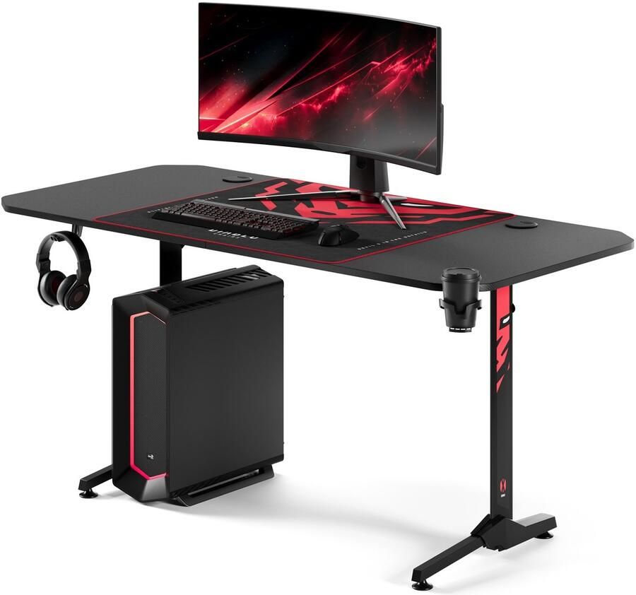 Diablo Chairs Groot Gaming Bureau 160cm + Beugels en Muismat DIABLO X-MATE 1600 Ideaal voor gaming en computerwerk Zwart
