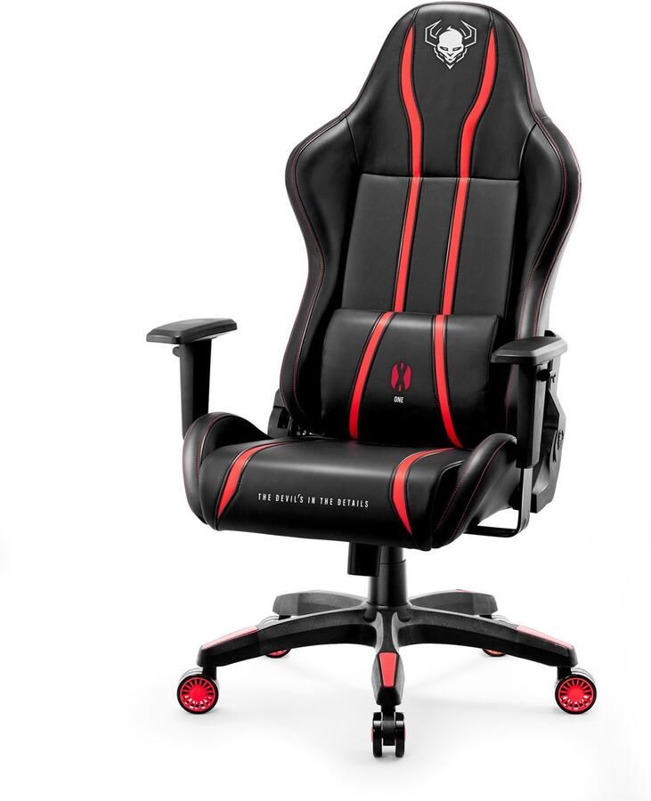 Diablo Chairs Kleine Gaming Stoel Voor Spelers X-ONE 2.0 Ergonomisch ontwerp voor lange speelsessies Zwart Rood