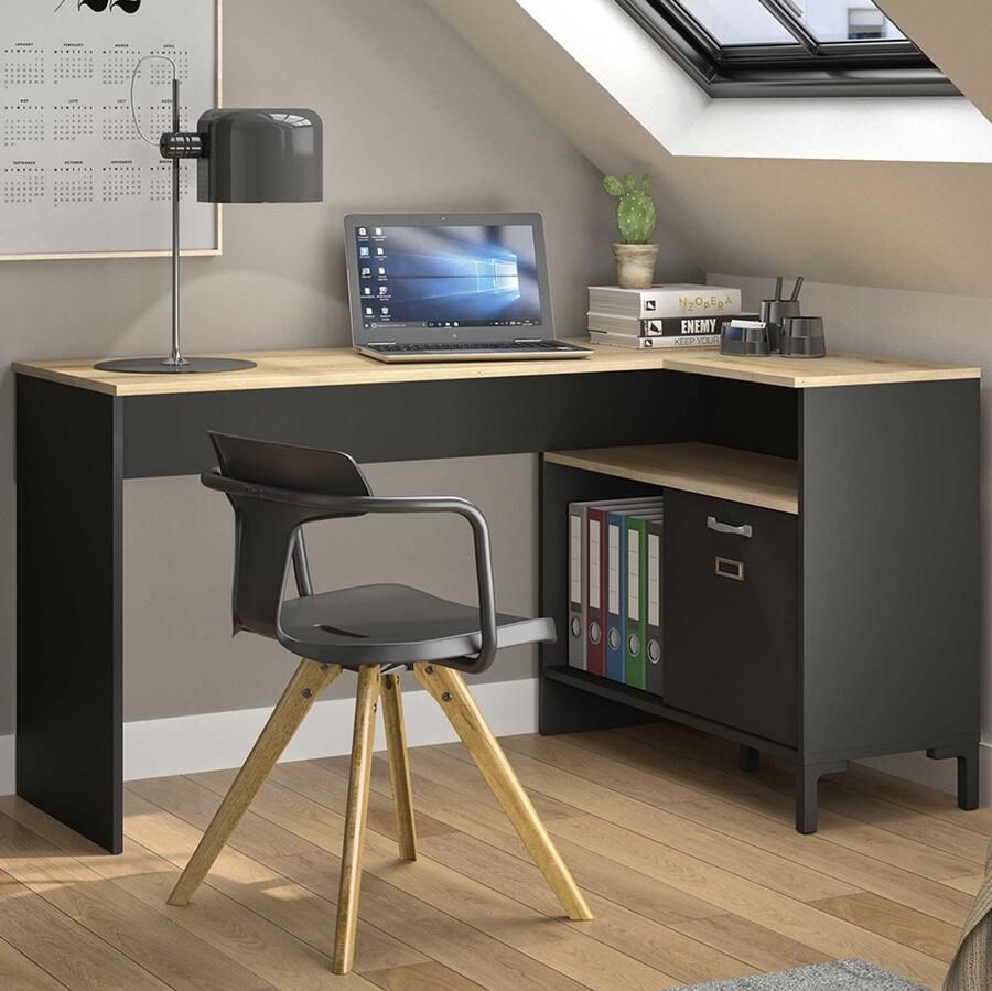 Diagone EMOB Hoekbureau Manchester 136 x 88 x 73 cm Helvezia Oak-design Gautier Hoekbureaus Antraciet MDF Hoekbureaus Op voorraad - Foto 5