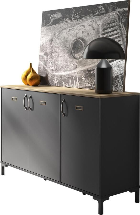 Diagone Gautier Klein dressoir 136cm 3 deuren MANCHESTER zwart - Foto 8