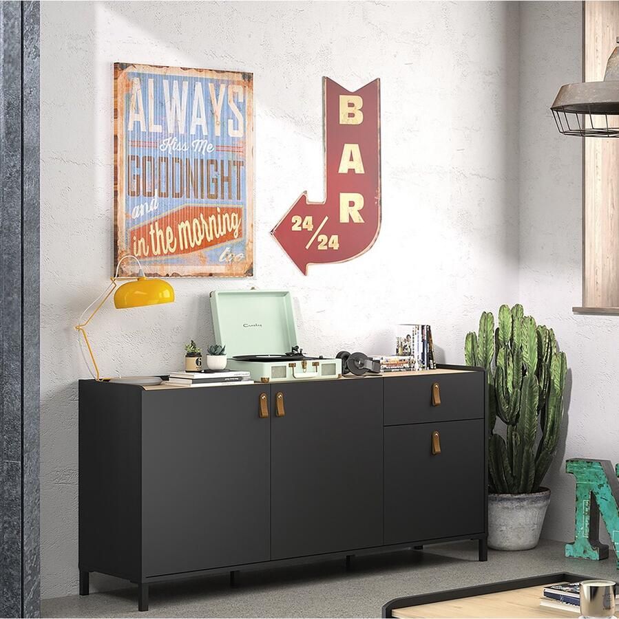 Merkloos ROTTERDAM Dressoir 3 deuren 1 lade kastanje en zwart decor B 160 x D 46 x H 80 cm - Foto 3