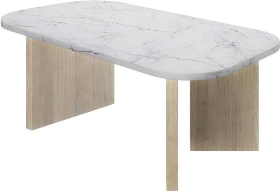 Diagone Ovale salontafel QUARTZ Wit marmereffect Dikke eikenhouten poten 105 x 58 x 39 cm