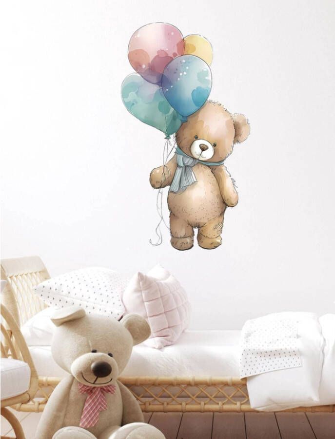 Diamond-Heart Muursticker beertje met ballon PVC sticker geschikt voor muur kast of deur