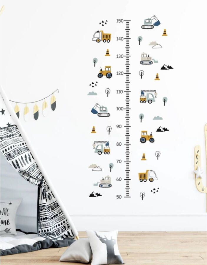 Diamond-Heart Muursticker groeimeter met voertuigen PVC sticker voor muur kast deur