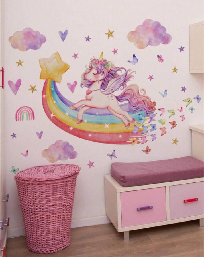 Diamond-Heart Muursticker unicorn Eenhoorn sticker voor kinderkamer deur kast