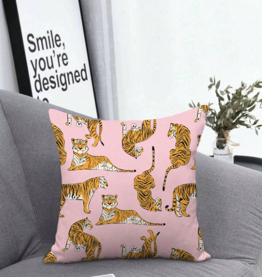 Diamond-Heart Tijger kussenhoes set 45x45 cm 2 stuks roze Woonaccessoires bank sierkussenhoes