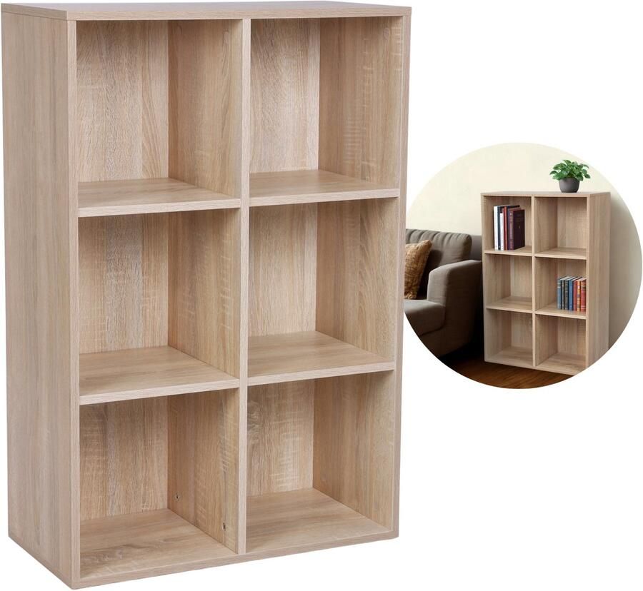 DiBasso Open Kast met 6 kubus vakken Boekenkast Opbergkast Kledingkast Kallax Geschikt voor slaapkamer kinderkamer woonkamer kantoor 66 x 30 x 98 cm (B x D x H) Lichtbruin