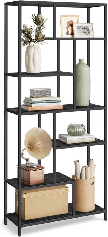 DiBasso Open Kast met 6 planken Boekenkast Boekenrek Opbergkast Kledingkast Geschikt voor slaapkamer kinderkamer woonkamer kantoor 80 x 30 x 180 cm (B x D x H) Zwart - Foto 2