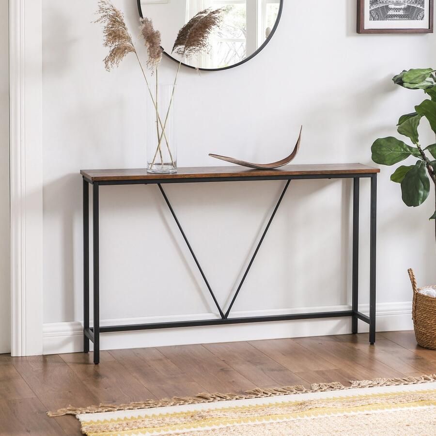 DiBasso Wandtafel Haltafel Sidetable Dressoir 119 x 22 x 73 cm (L x B x H) Industrieel design Verstelbare Poten Metaal Hout Bruin