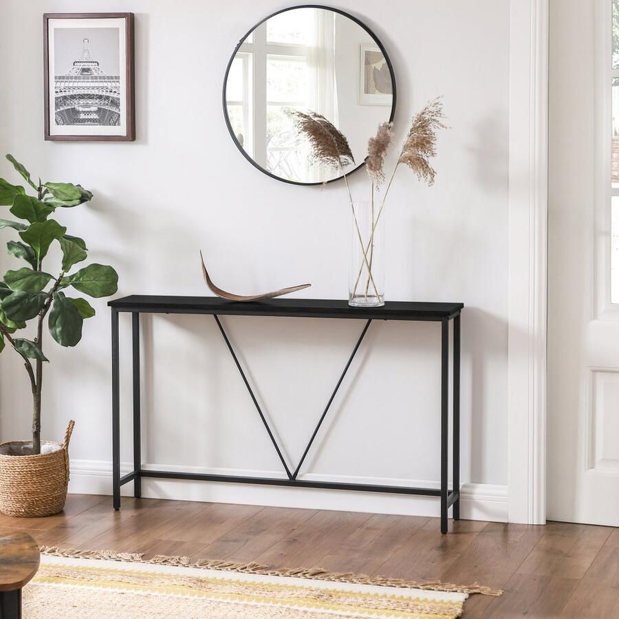 DiBasso Wandtafel Haltafel Sidetable Dressoir 120 x 23 x 74 cm (L x B x H) Verstelbare Poten Metaal Hout Zwart - Foto 2