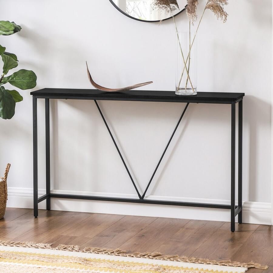 DiBasso Wandtafel Haltafel Sidetable Dressoir 120 x 23 x 74 cm (L x B x H) Verstelbare Poten Metaal Hout Zwart