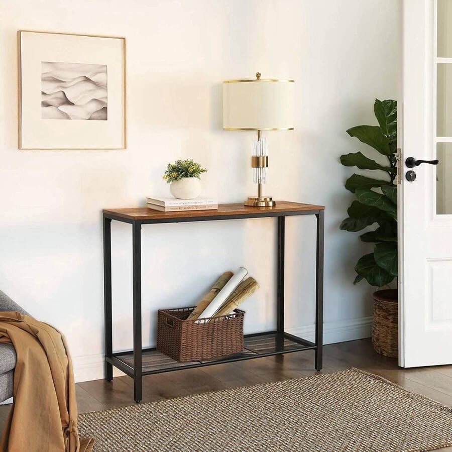 DiBasso Wandtafel Haltafel Sidetable Dressoir 100 x 35 x 80 cm (L x B x H) Hout Metaal Industrieel design Verstelbare Poten