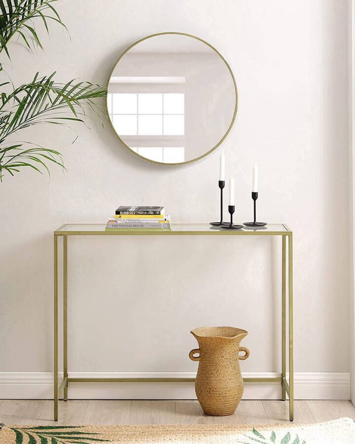 DiBasso Wandtafel Haltafel Sidetable Dressoir 100 x 35 x 80 cm Opbergrek Gehard Glas Makkelijke Montage Verstelbare Poten Goud
