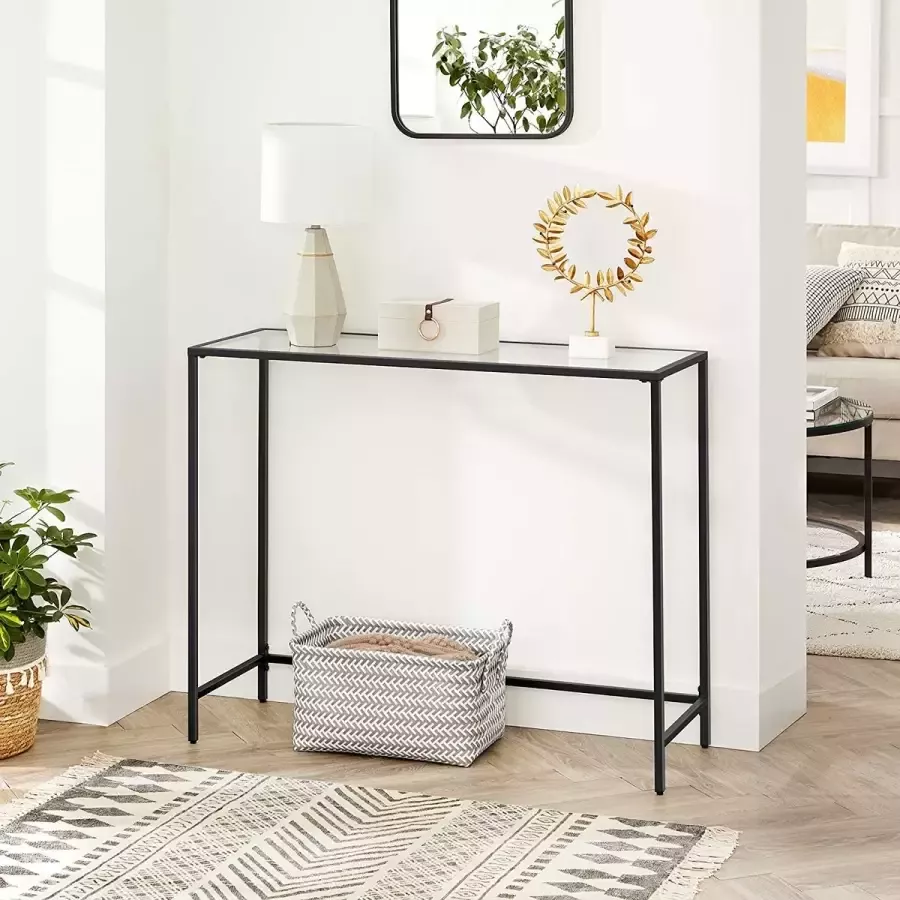 DiBasso Wandtafel Haltafel Sidetable Dressoir 100 x 35 x 80 cm Opbergrek Gehard Glas Makkelijke Montage Verstelbare Poten Zwart
