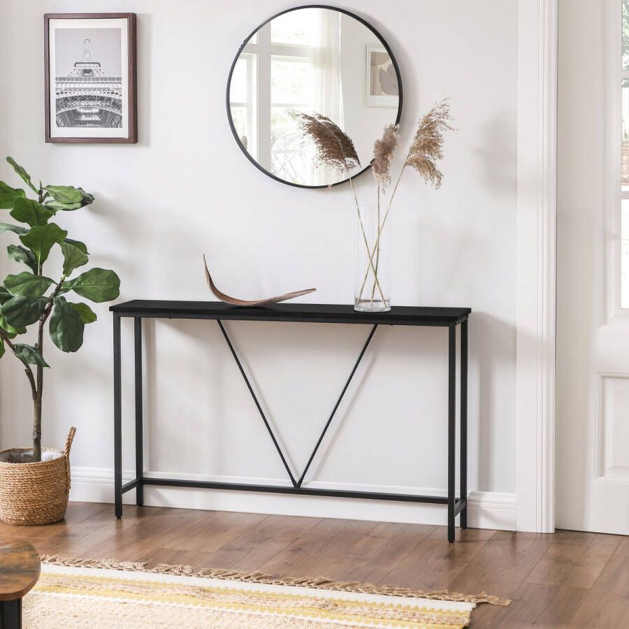 DiBasso Wandtafel Haltafel Sidetable Dressoir 120 x 23 x 74 cm (L x B x H) Industrieel design Verstelbare Poten Metaal Hout Zwart