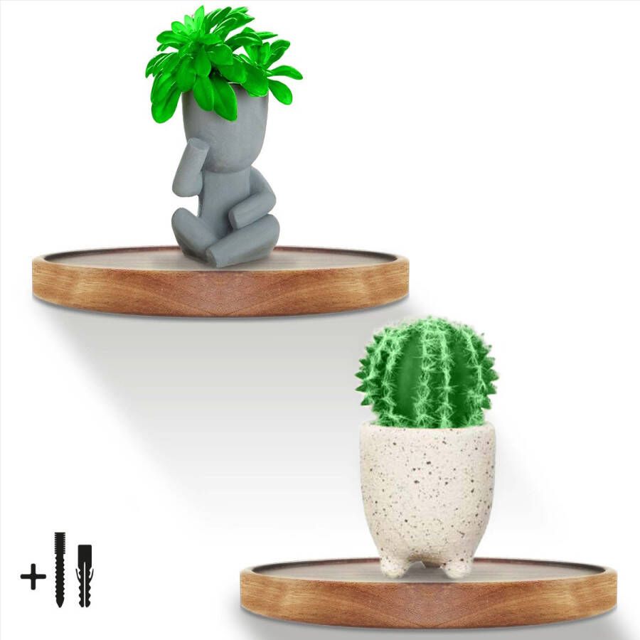 Dieux Wandplank Set van 2 Stuks Rond Wandrek Acacia Hout Wanddecoratie Zwevende wandplank Woonkamer Slaapkamer Keuken Valentijn cadeautje voor haar Valentijn cadeautje voor hem