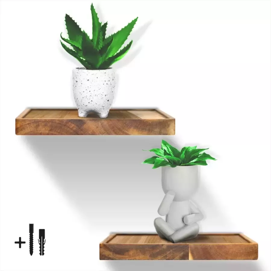 Dieux Wandplank Set Vierkant 2pcs Wandrek Acacia Hout Wanddecoratie Zwevende wandplank Woonkamer Slaapkamer Keuken Valentijn cadeautje voor haar Valentijn cadeautje voor hem