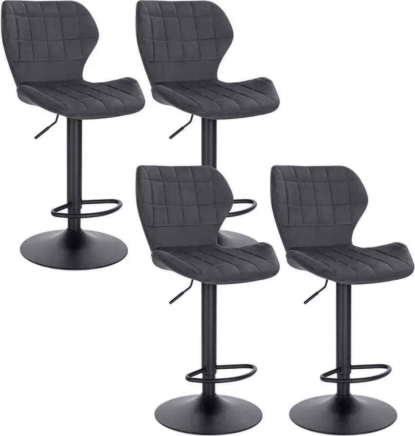 Diferza™ Barkruk Set Van 4 In Hoogte Verstelbaar 360° Draaibaar Barkruk Van Fluweel Donkergrijs